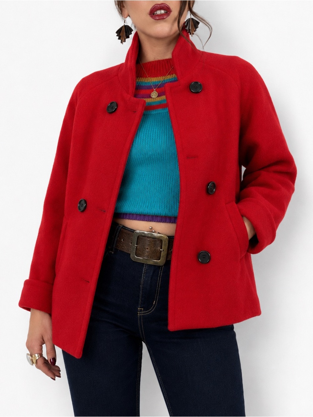 1970's red wool batwing coat by WELLINGTON FASHIONS USA